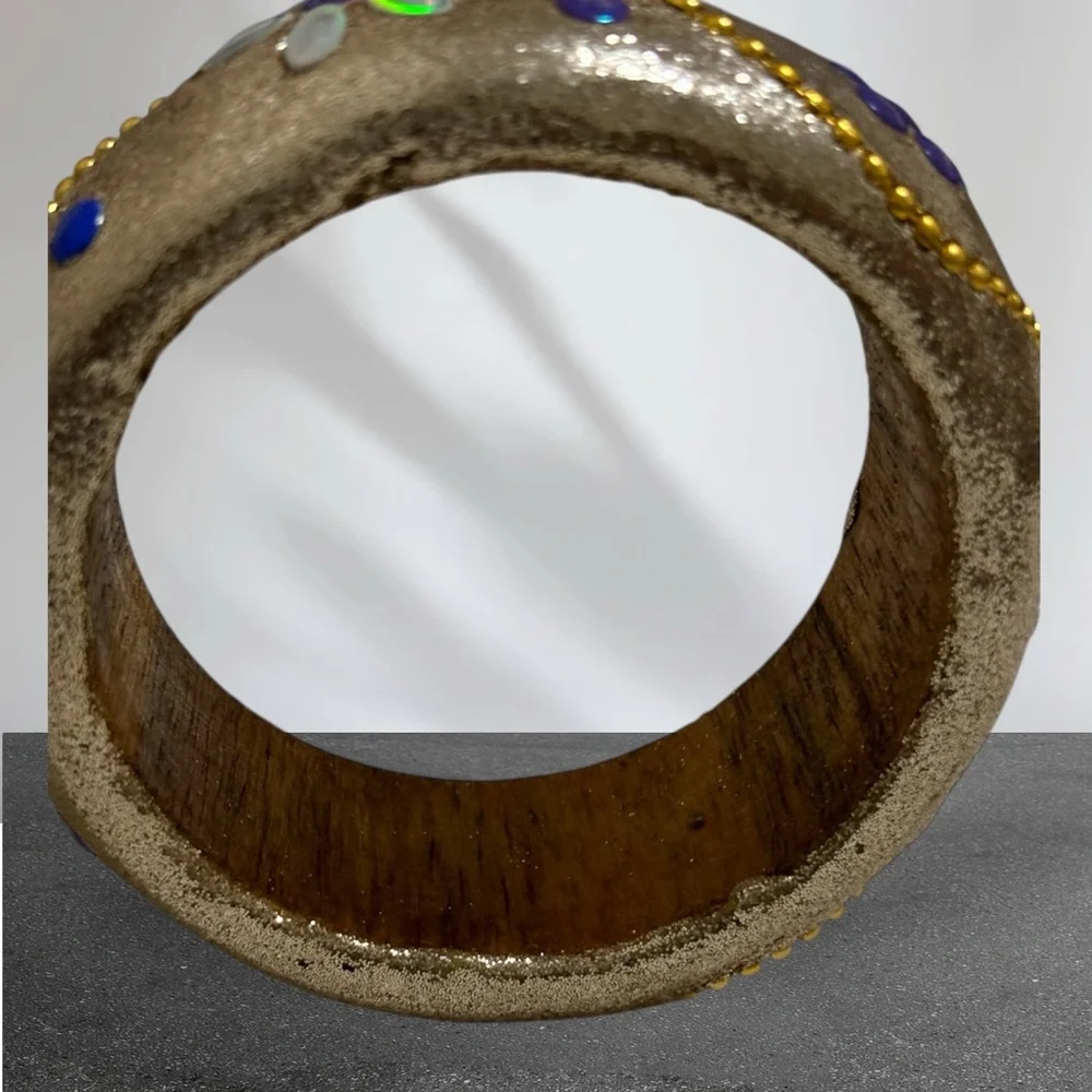 Bangle with Bead and Floral Accents Gold and Blue